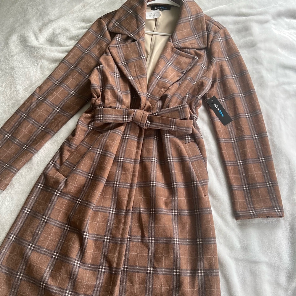 Alice Blue Plaid Trench Coat